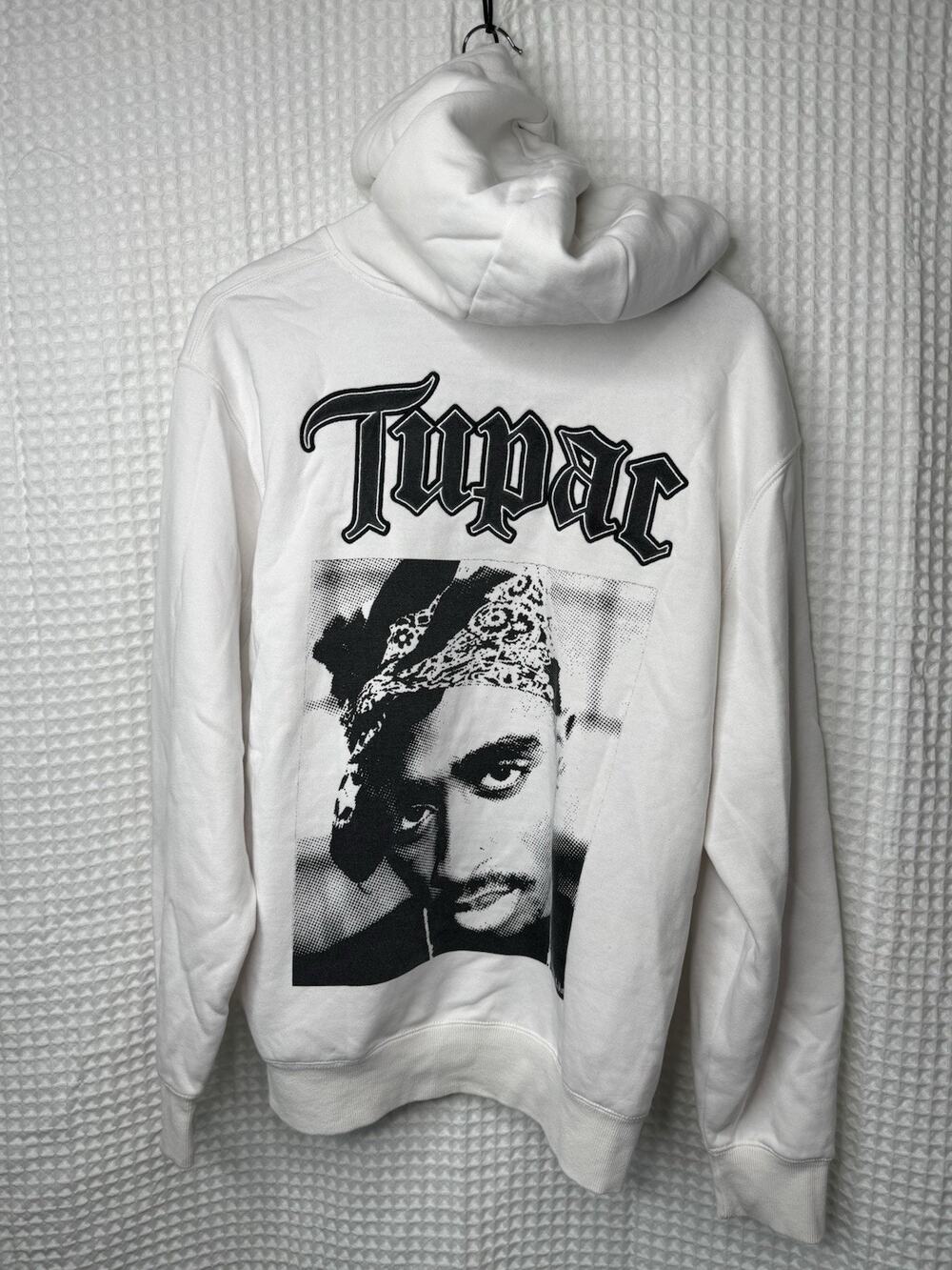 2PAC Tupac Shakur Hoodie Mens L White Portrait Graphic Hip Hop Rap Pullover